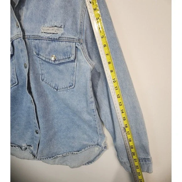 Veveret Women's Comfort Distressed Casual Denim Jacket Size L - Picture 5 of 8
